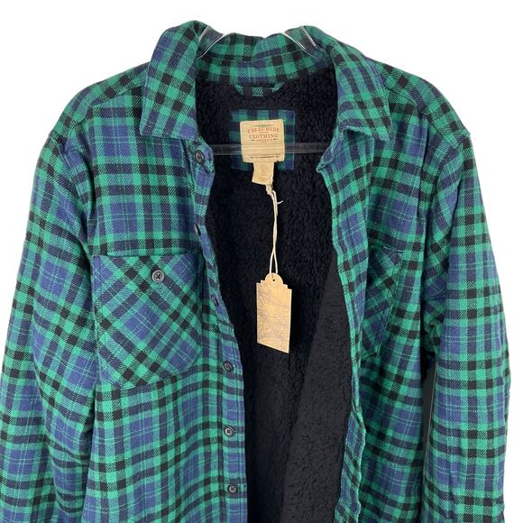 Telluride Clothing Co Flannel Jacket Green Navy Blue Large Sherpa Lined New - Picture 3 of 11